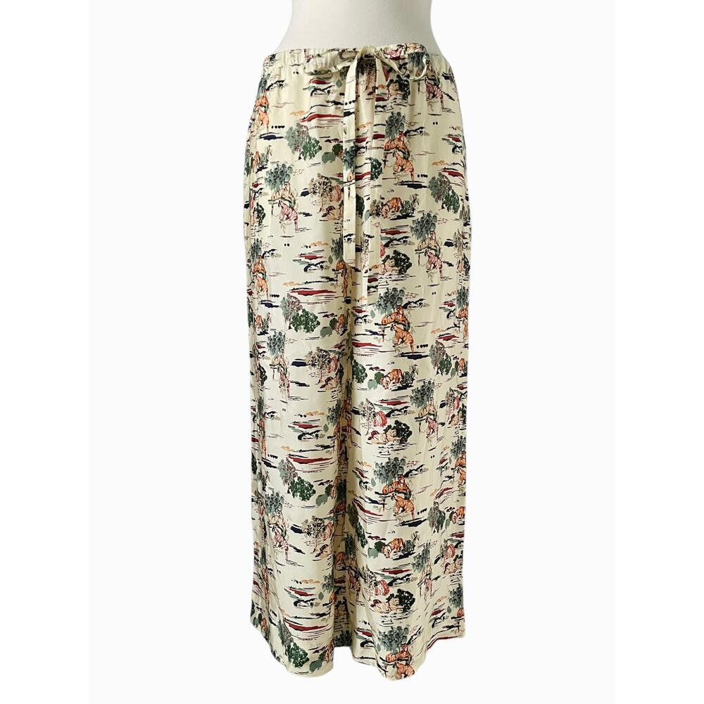 Khaite Phoebe Tiger Toile Pants Ivory Silk Wide Leg Ankle Drawstring Size L - Picture 7 of 11